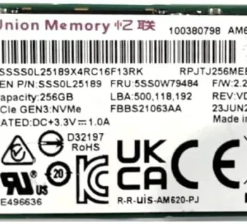 SSD Union Memory M.2 512GB NVme 2242 RPJYJ512MML1QWQ Bulk